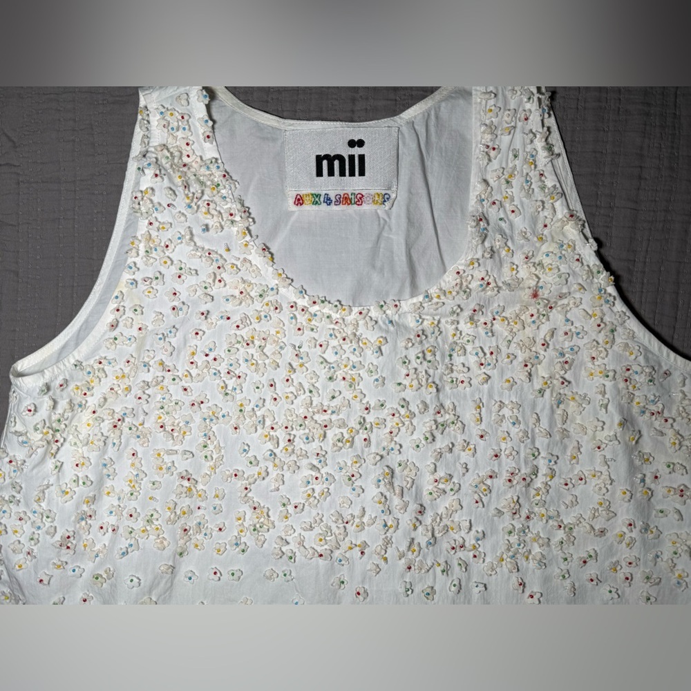 Mii Embroidered Beaded Floral Tank Top Cotton Handmade S - Picture 5 of 12